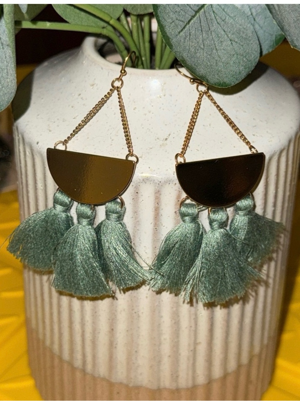 🆕🌿💚RUE 27: JADE Tassel Dangle Drop Earrings
